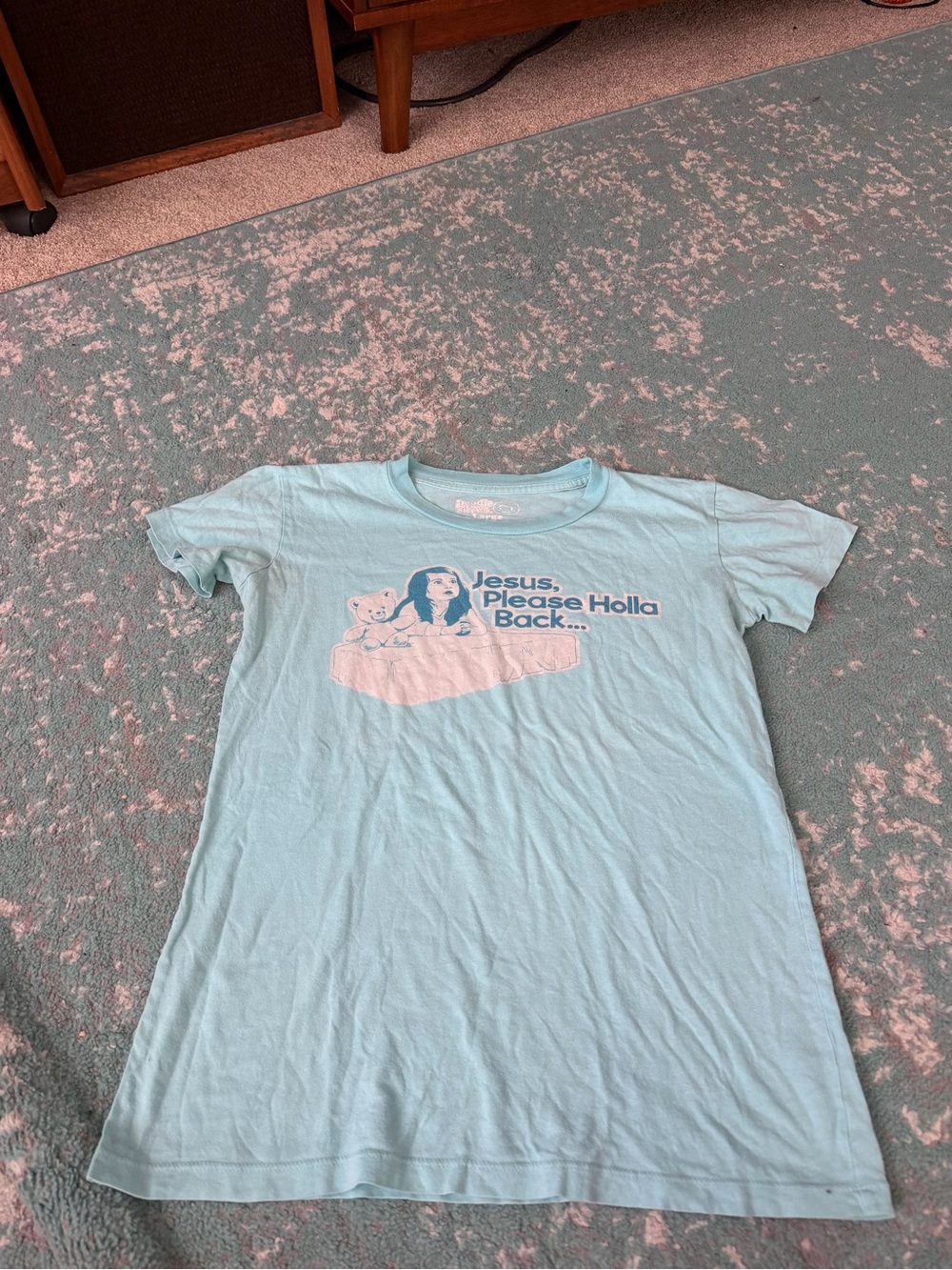 Goodie two sleeves blue Jesus baby tee